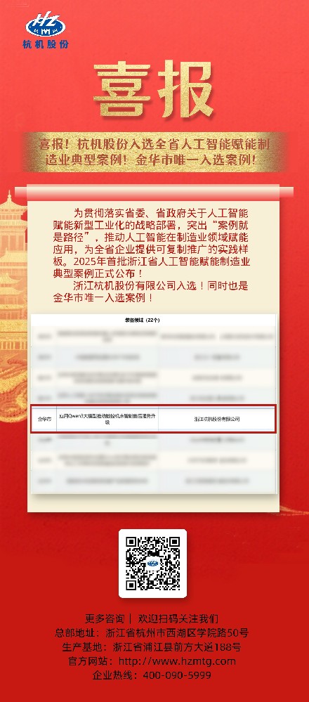 喜報！杭機股份入選全省人工智能賦能制造業(yè)典型案例！